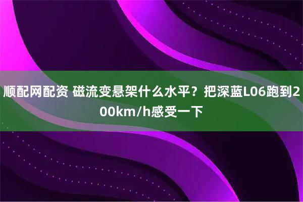 顺配网配资 磁流变悬架什么水平？把深蓝L06跑到200km/h感受一下